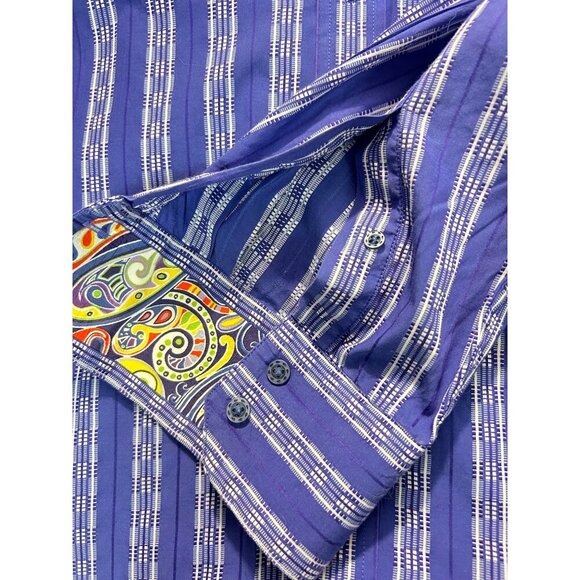 Robert Graham Button Down Shirt Blue/White Stripe Floral Cuff 3XL - Picture 5 of 5